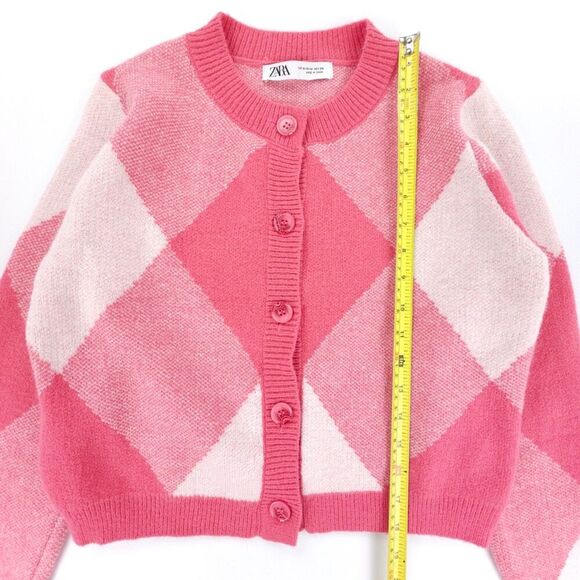 ZARA Pink Argyle Button Down Cardigan Sweater Preppy Academia Soft Girl French - Picture 4 of 6
